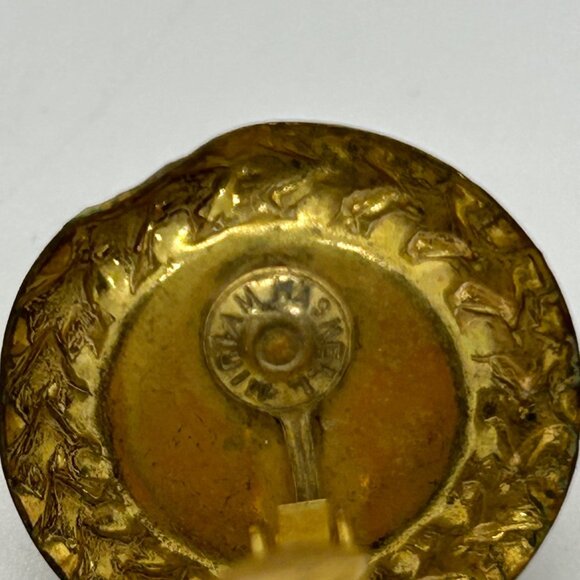 Vintage Miriam Haskell Clip-On Earrings Gold-Tone Frame Brown Speckled Cabochons - Picture 4 of 8